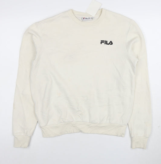 FILA Womens Beige XS Pullover Sweatshirt Crew Neck Cotton Blend