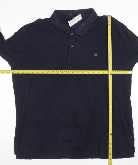 Napapijri Men's Blue Long Sleeve Polo Shirt 3XL Cotton Logo