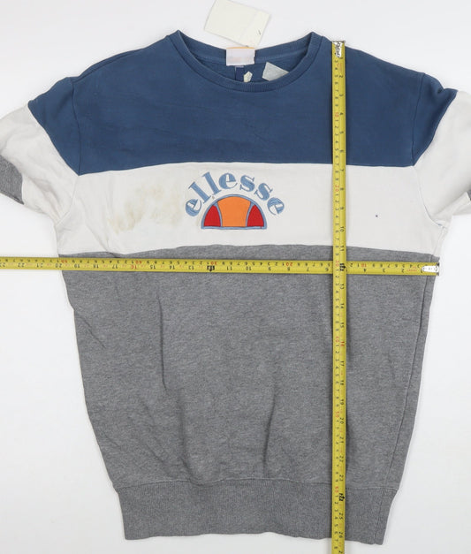 Ellesse Men’s Blue White Grey Colour Block Sweatshirt M Regular Fit
