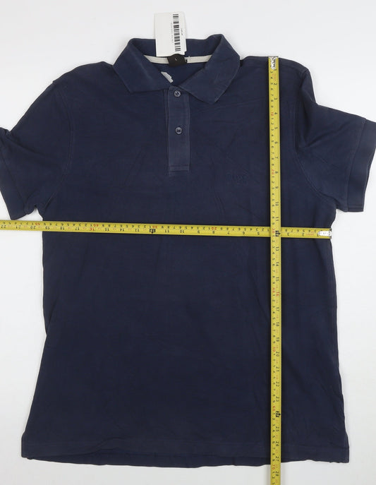 Hugo Boss Mens Navy Blue Regular Fit Pima Cotton Polo Shirt Size L