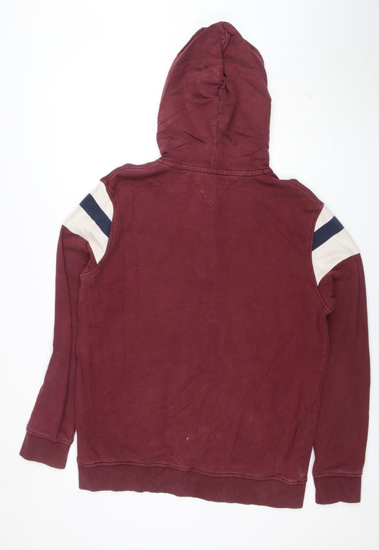 Tommy Hilfiger Men's Burgundy Henley Hoodie Size L Cotton Blend
