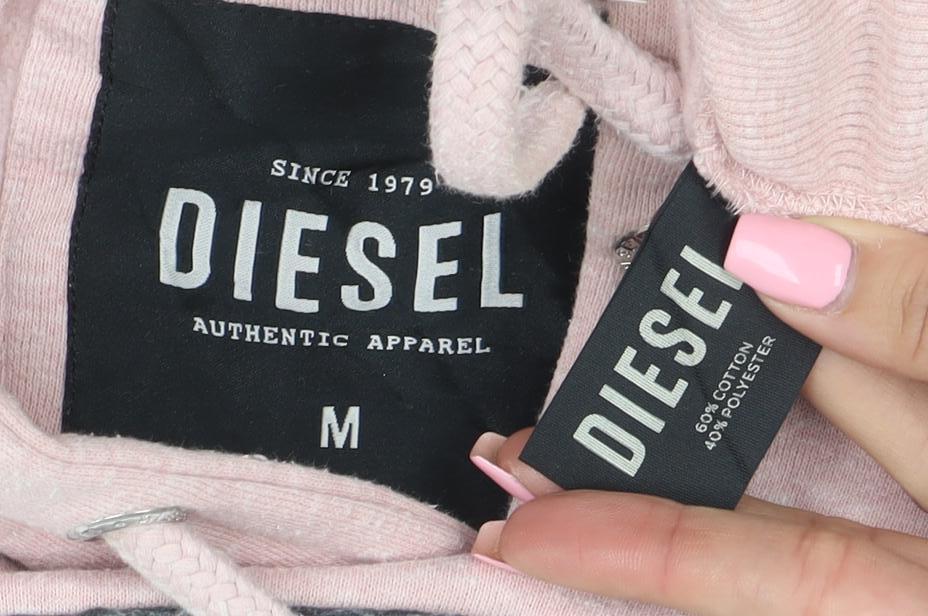 Diesel Womens Pink Pullover Hoodie Medium Cotton Blend Logo Casual