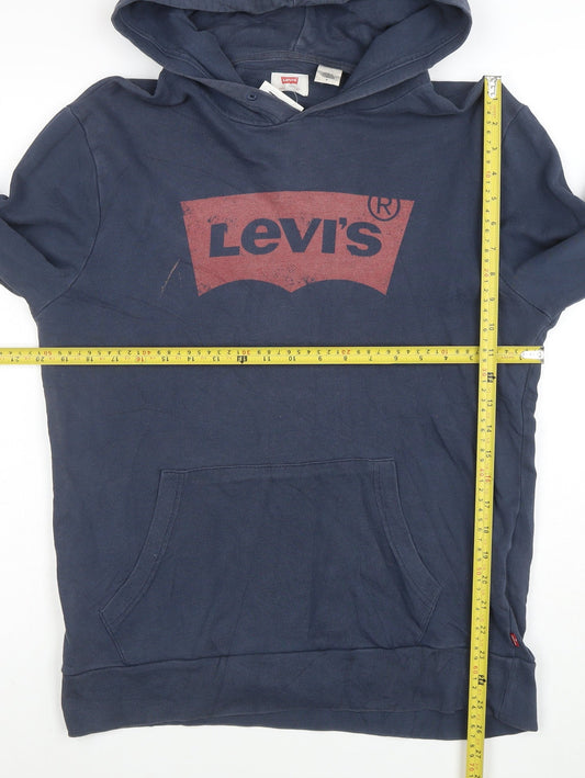Levi's Men's Blue Pullover Hoodie M Logo Graphic Cotton Sweatshirt
