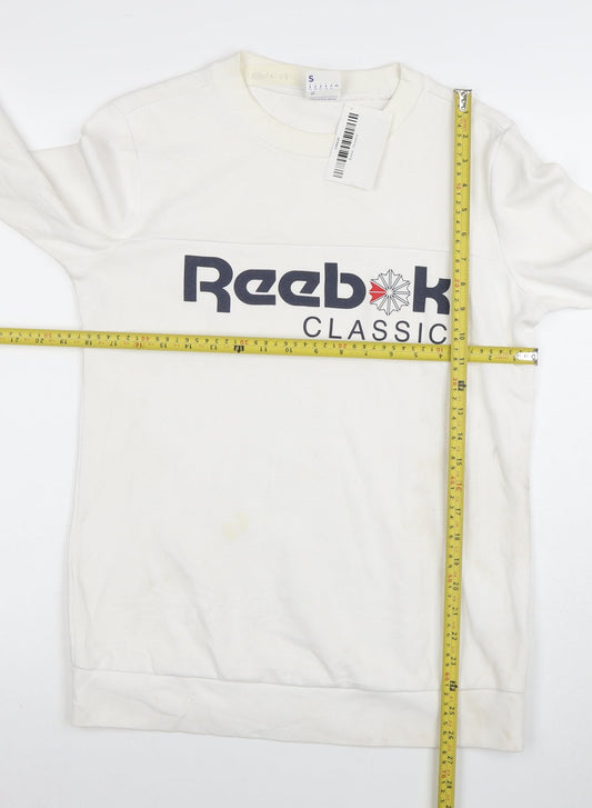 Reebok Classic Mens White Small Crew Neck Graphic Sweatshirt