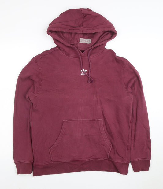 Adidas Women’s Burgundy Pullover Hoodie UK 12 Cotton Blend Casual
