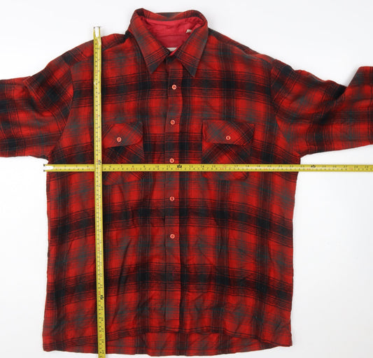 Back Packer Men's Red Flannel Plaid Button-Up Shirt Size L