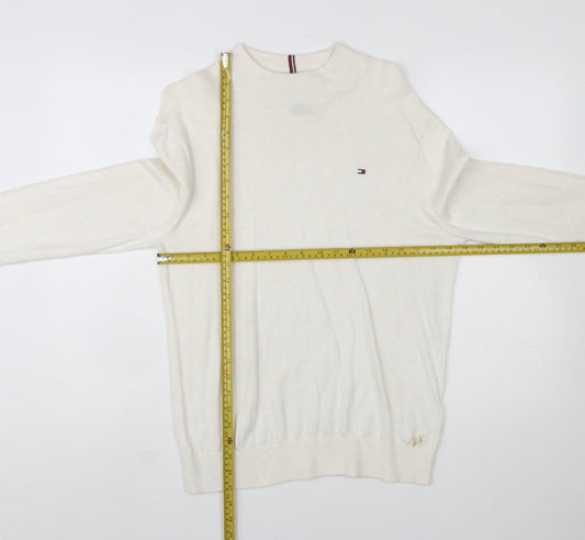 Tommy Hilfiger Men's Ivory Cotton Cashmere Pullover Jumper Size S