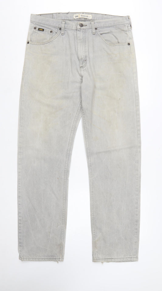 Lee Men's Grey Regular Fit Straight Jeans 34x32 Denim