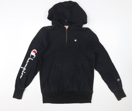 Champion Men Black Reverse Weave 1/2 Zip Hoodie Medium Sportswear