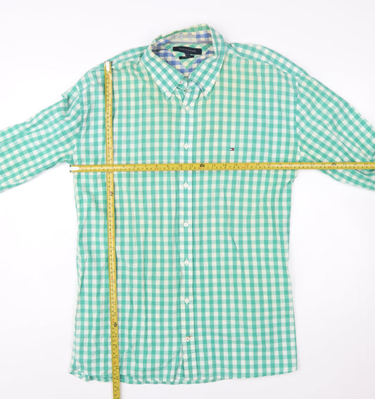 Tommy Hilfiger Men's Green Check 2XL Button-Down Cotton Shirt