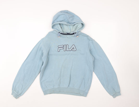 Fila Boys Light Blue Pullover Hoodie Age 10 Logo Fleece Cotton Blend