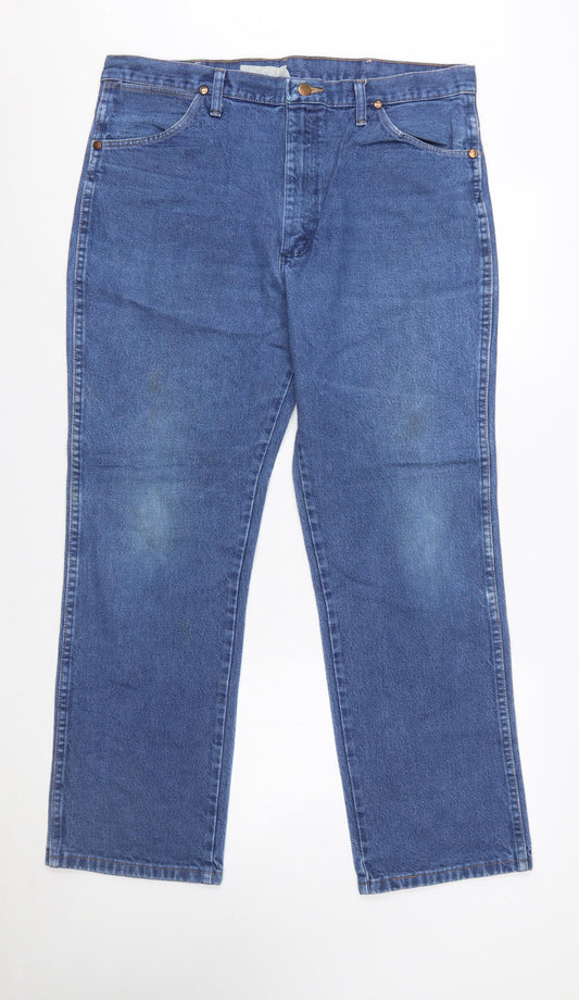 Wrangler Men's Blue Regular Fit Straight Leg Denim Jeans 36x30