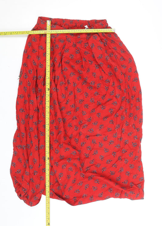 Viyella Women Red Floral Cotton Wool Midi A-Line Skirt M