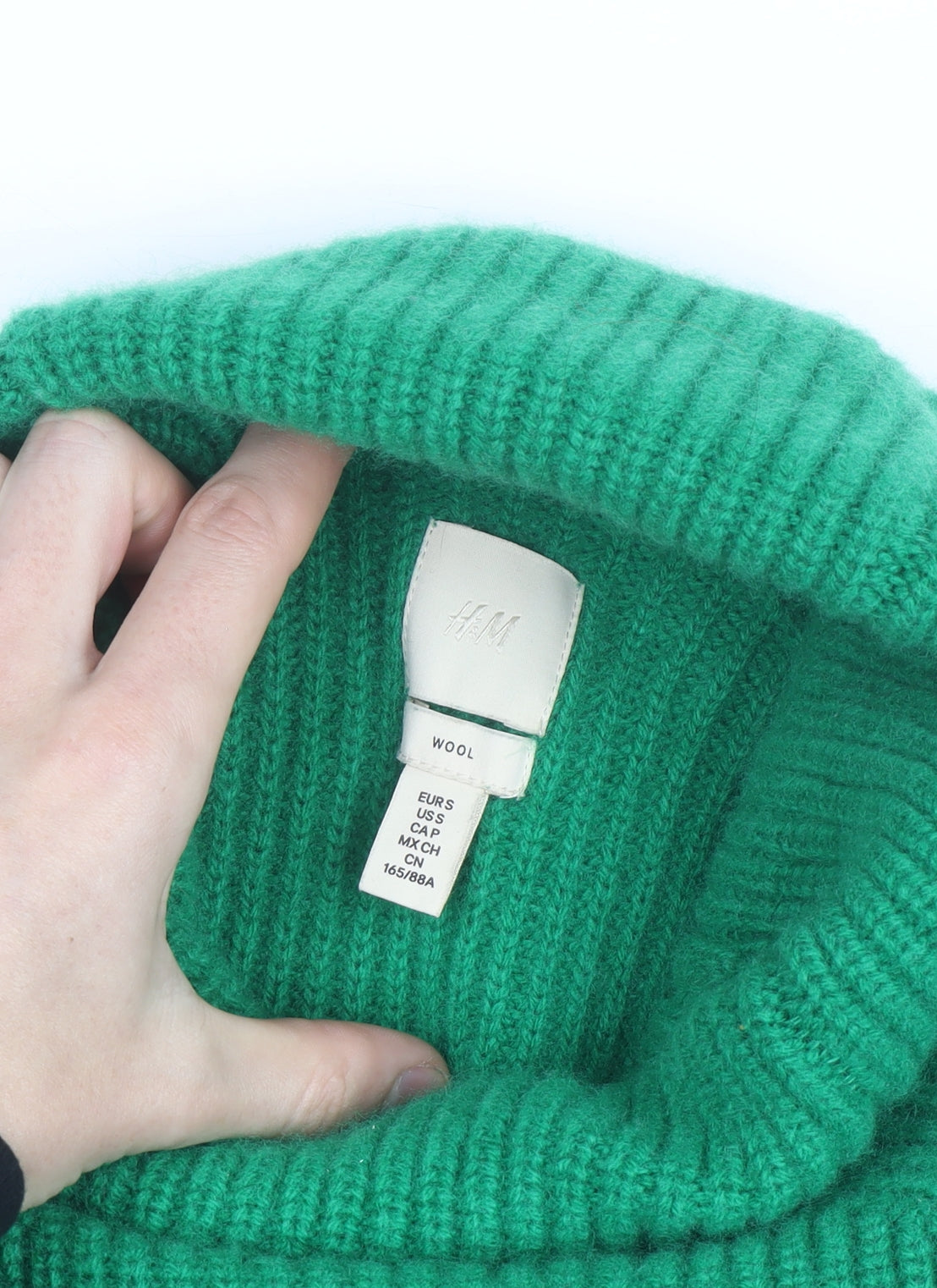 H&M Women's Green Wool Roll Neck Jumper Size S Relaxed Fit