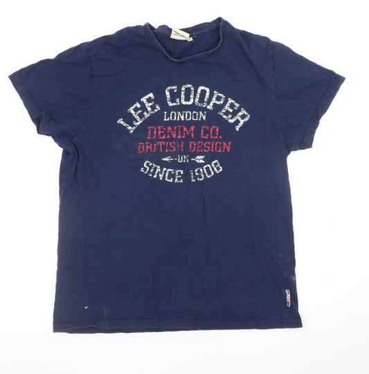 Lee Cooper Men's Blue Graphic Print Crew Neck Cotton T-Shirt M