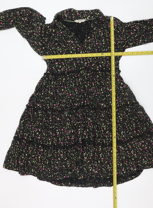 FatFace Women's Black Floral A-Line Ruffle Dress Size 8