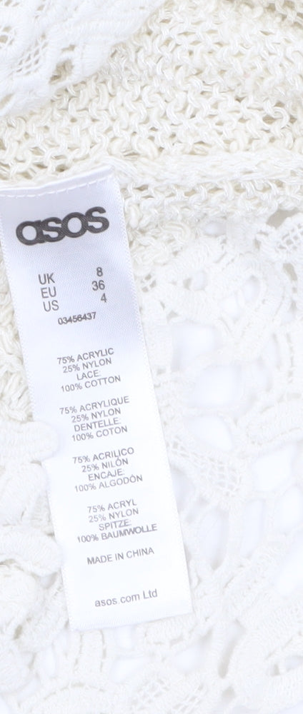 ASOS Women Ivory V-Neck Knit Lace Hem Jumper Size 8