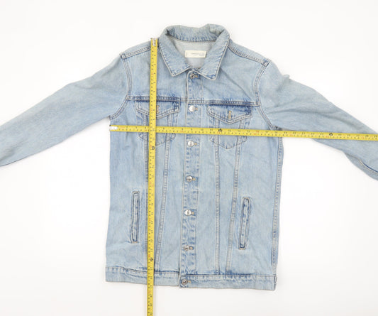 Mango Women Blue Denim Basic Jacket XS Button Front Classic Style