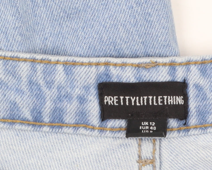 PrettyLittleThing Women’s Blue Wide-Leg Distressed High-Rise Jeans Size 12