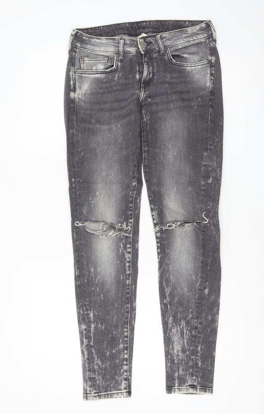 Mango Womens Grey Acid Wash Skinny Distressed Jeans Size 10