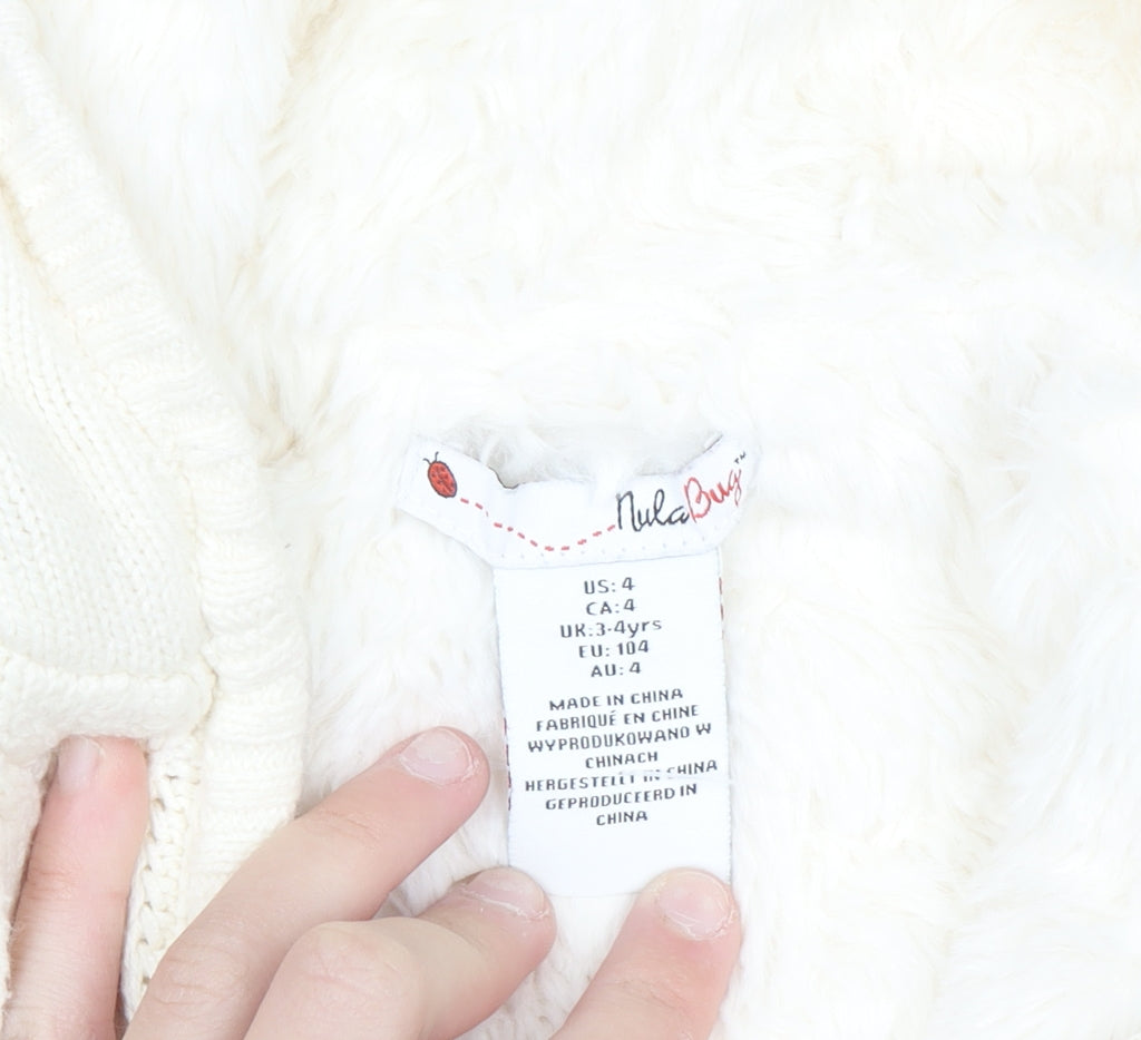 Additional view of Nula Bug girls’ ivory fair isle hooded knit jacket 3-4 years lined zip up