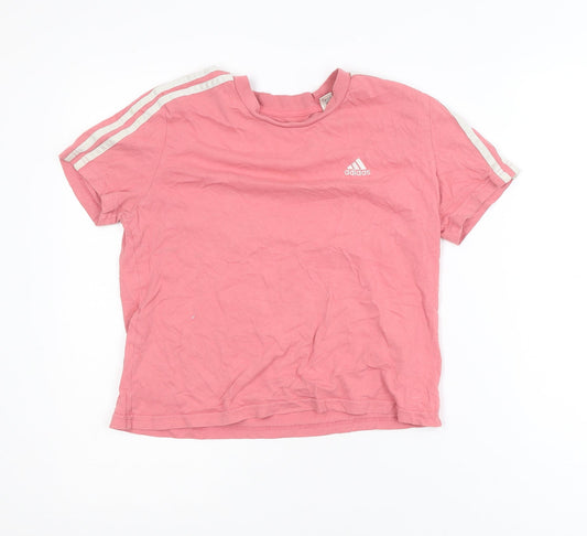 Adidas Girls Pink XS Short Sleeve Crew Neck Cotton T-Shirt