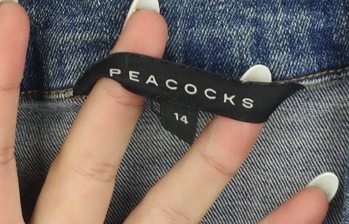 Peacocks Women Blue Denim Jacket Size 14 Casual Buttoned Style