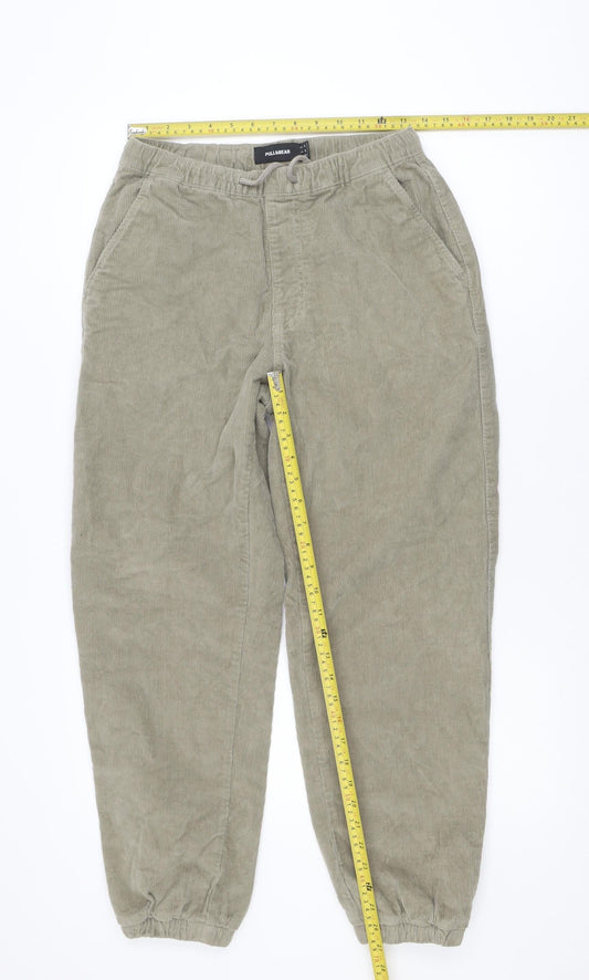 Pull & Bear Men's Beige Corduroy Jogger Trousers Size S