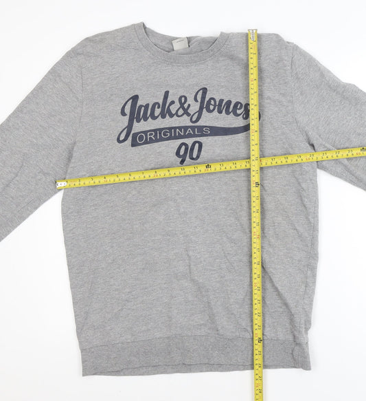 Jack & Jones Men’s Grey L Pullover Sweatshirt Crew Neck Logo