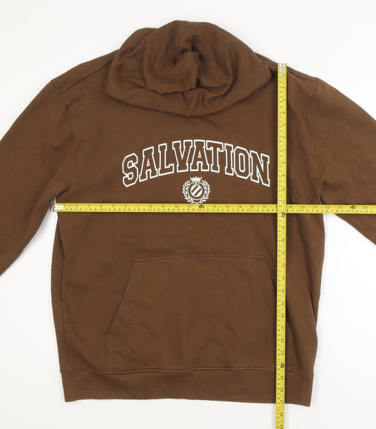 Bellfield Men Brown Pullover Hoodie M Logo Graphic Fleece