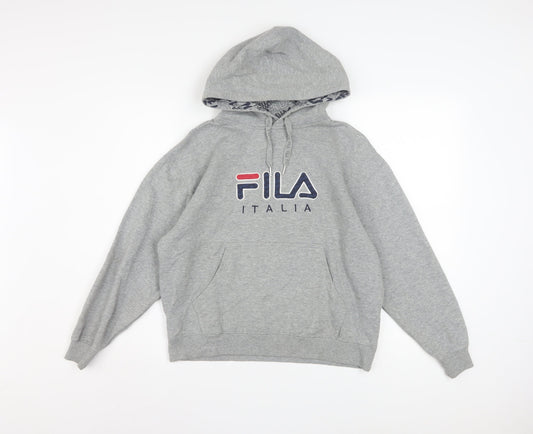 Fila Boys Grey Pullover Hoodie L Graphic Print Fleece Sweatshirt