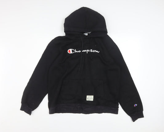 Champion Women's Black Pullover Hoodie Large Logo Embroidered Sweatshirt