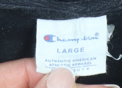 Champion Women's Black Pullover Hoodie Large Logo Embroidered Sweatshirt