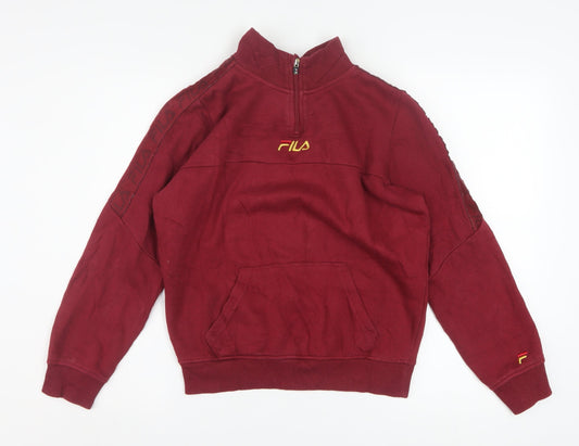 Fila Boys Burgundy 1/4 Zip Sweatshirt Size 164CM Cotton Blend Pullover