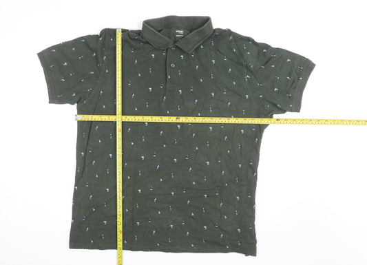 Dunnes Stores Men’s Green Floral Cotton Polo Shirt XL Regular Fit