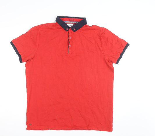 Centered Red Short Sleeve Polo Shirt Men L Cotton Blend Collared