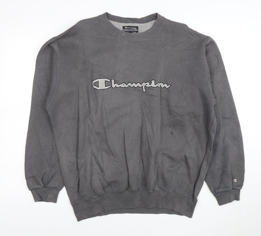 Champion Mens Grey L Pullover Sweatshirt Logo Crew Neck