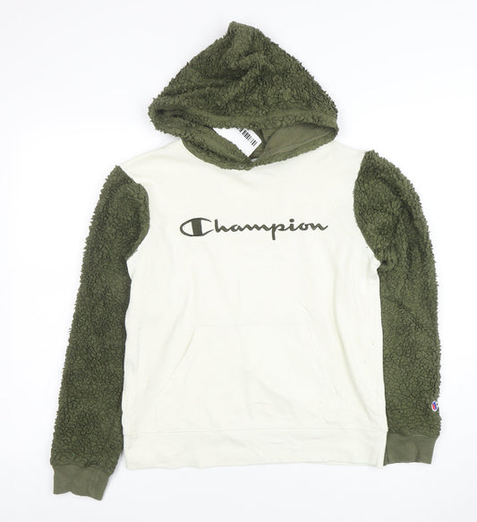 Champion Womens Beige and Green Sherpa Sleeve Pullover Hoodie L