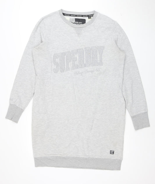 Superdry Women Grey Cotton Blend Long Sleeve T-Shirt Dress Size 14