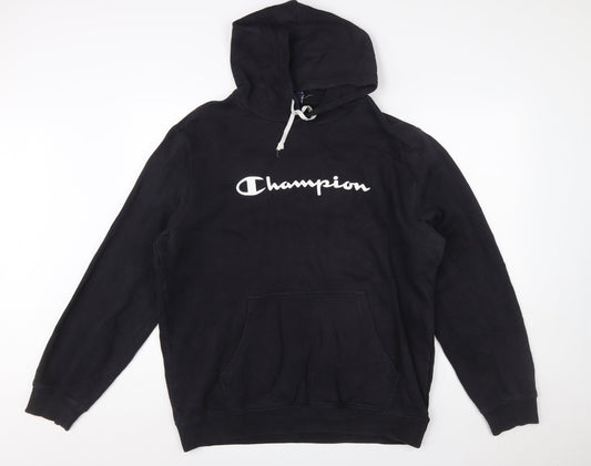 Champion Men's Black 2XL Pullover Hoodie with Logo Print
