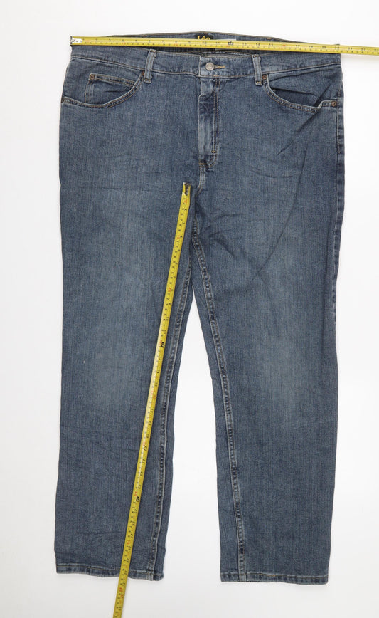 Lee Men's Blue Regular Fit Straight Denim Jeans 40x30