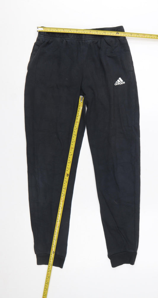 adidas Boys Black Jogger Trousers 13-14 Years Elastic Waist Fleece Pants