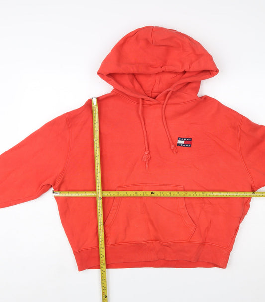 Tommy Jeans Women's Red Pullover Hoodie Size S Cotton Logo Casual