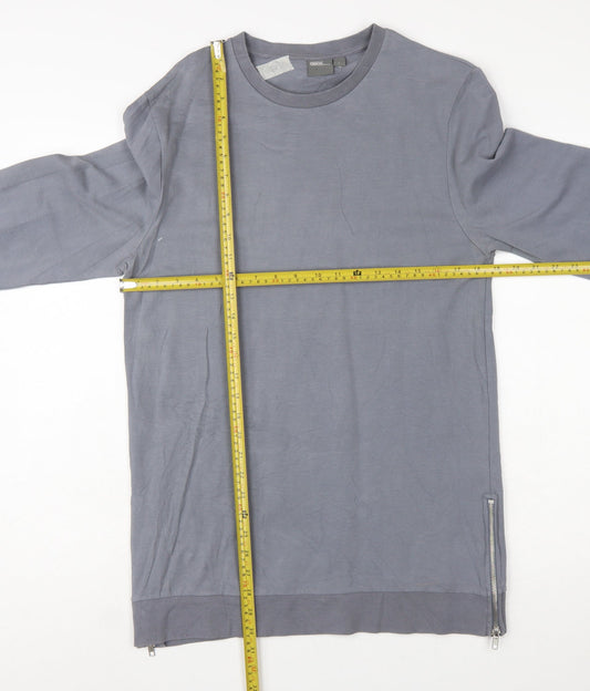 ASOS Womens Grey Long Sleeve Pullover Sweatshirt L Zip Detail Cotton Blend