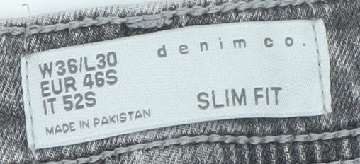 Denim Co Men Grey Slim Fit Jeans W36 L30 Straight Denim