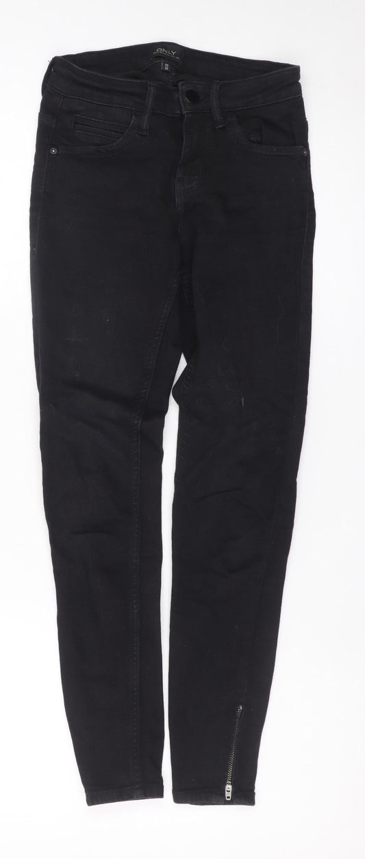 Additional front view of Only Blue Denim Women's Black XS Skinny Jeans with Ankle Zip