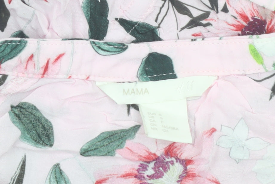 H&M Mama Pink Floral Viscose Maternity Short Sleeve Tunic Blouse Size S