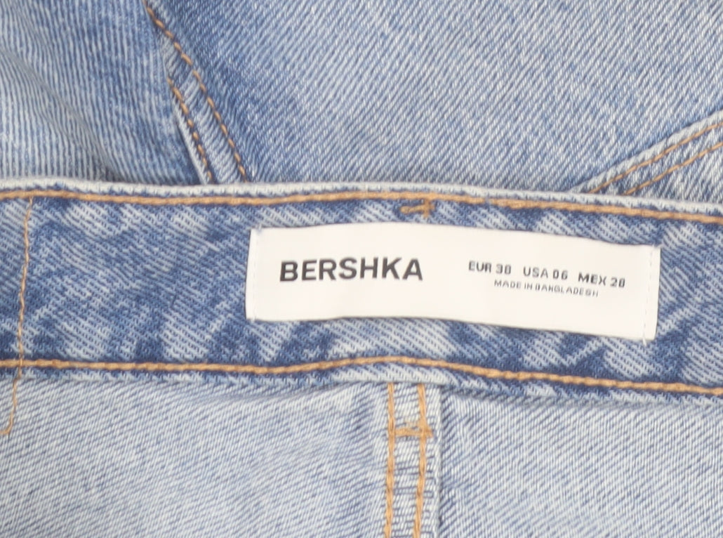 Bershka Women's Blue Denim Cut-Off Shorts Size 10 High Rise