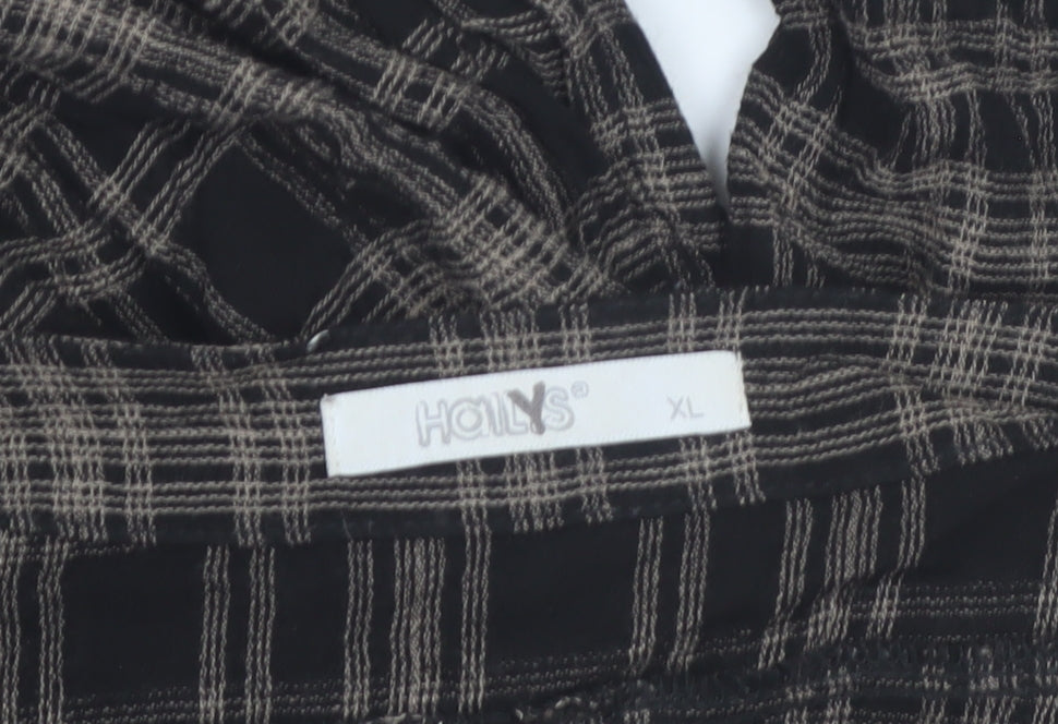 Hailys Womens Black Checked Shirt Dress XL Casual Viscose