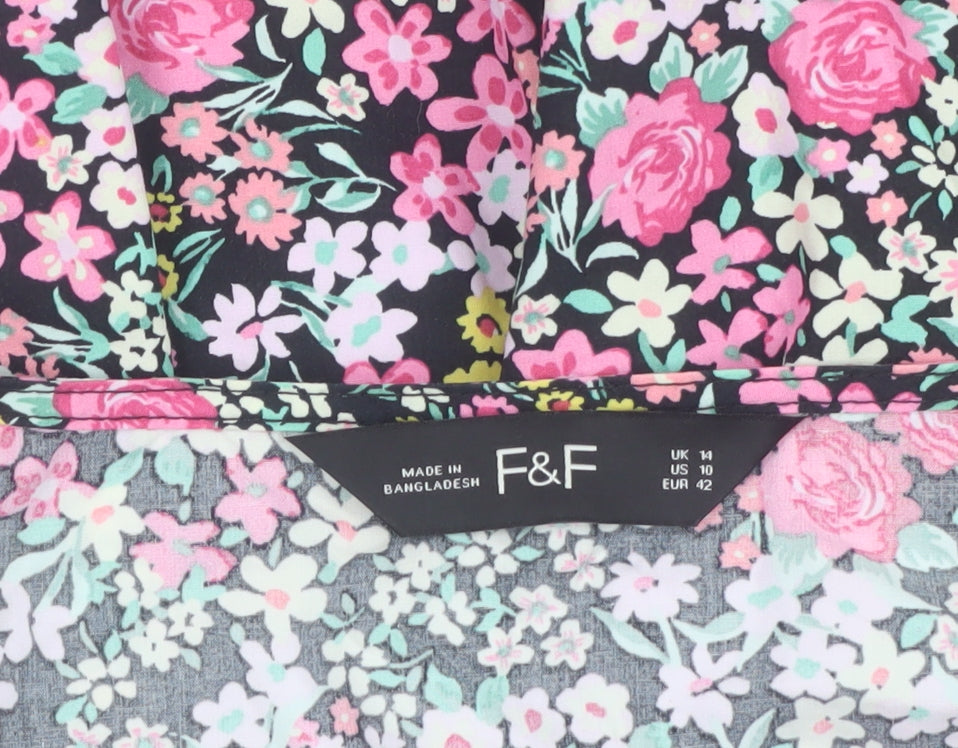 F&F Women's Multicoloured Floral A-Line V-Neck Dress Size 14